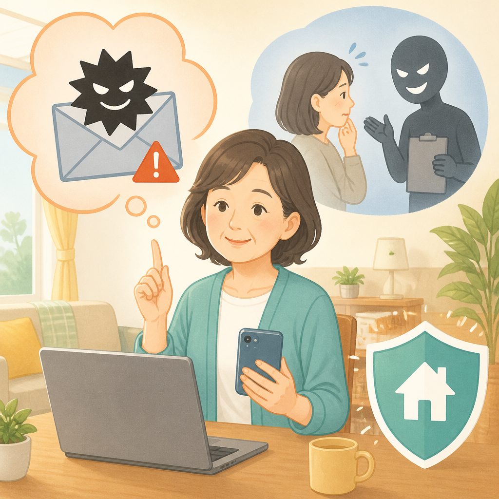 電気代の補助金をかたる詐欺メールに注意|見分け方と対処のイメージイラスト