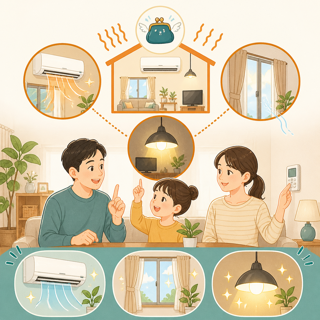 電気代が高い家の共通点3つと今日からの対策のイメージイラスト