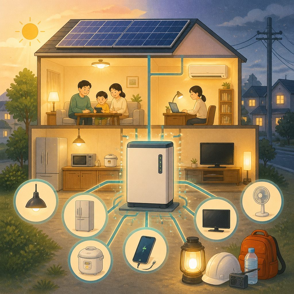 蓄電池は停電で何が使える？容量別の目安のイメージイラスト