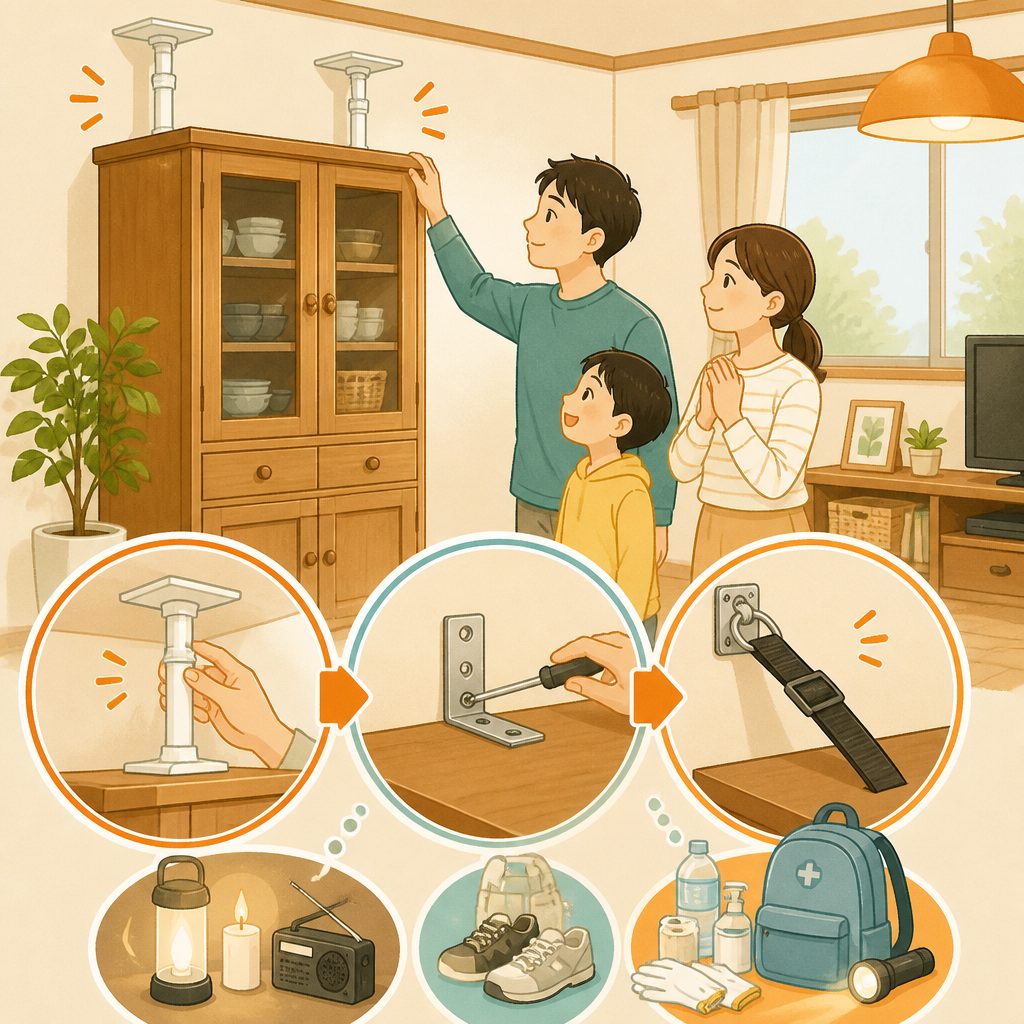 家具の転倒防止|今日からできる3手順と器具選びのイメージイラスト