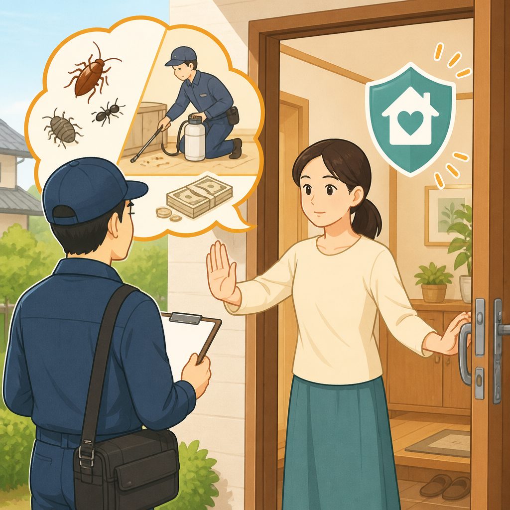 害虫駆除「500円〜」に注意｜高額請求の手口と断り方のイメージイラスト