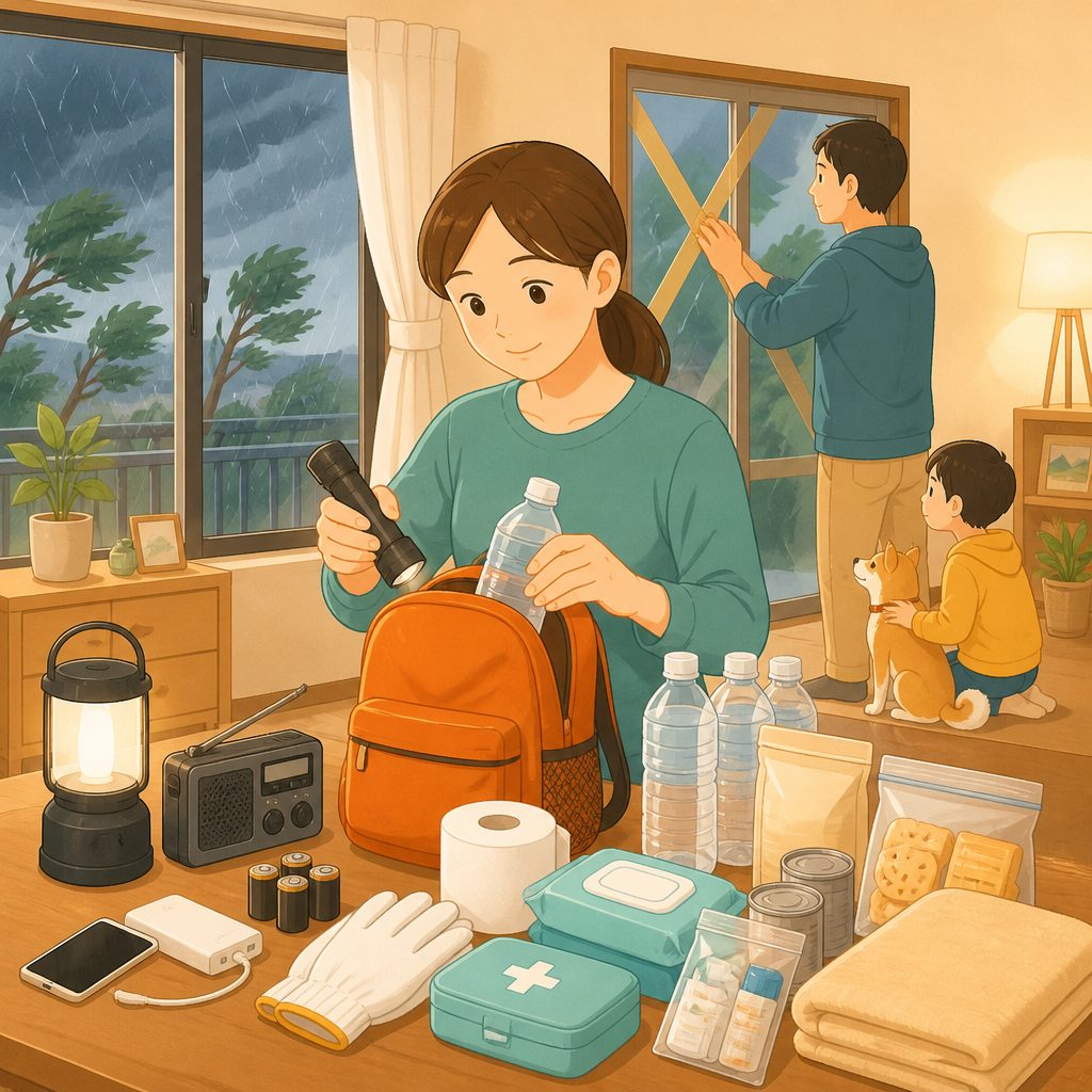 台風の停電に備える｜前日までにやること10と順番のイメージイラスト