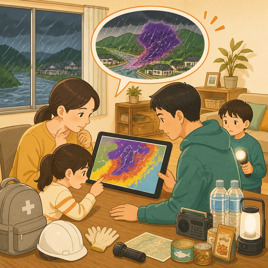 キキクルの見方|紫が出たら避難の合図のイメージイラスト