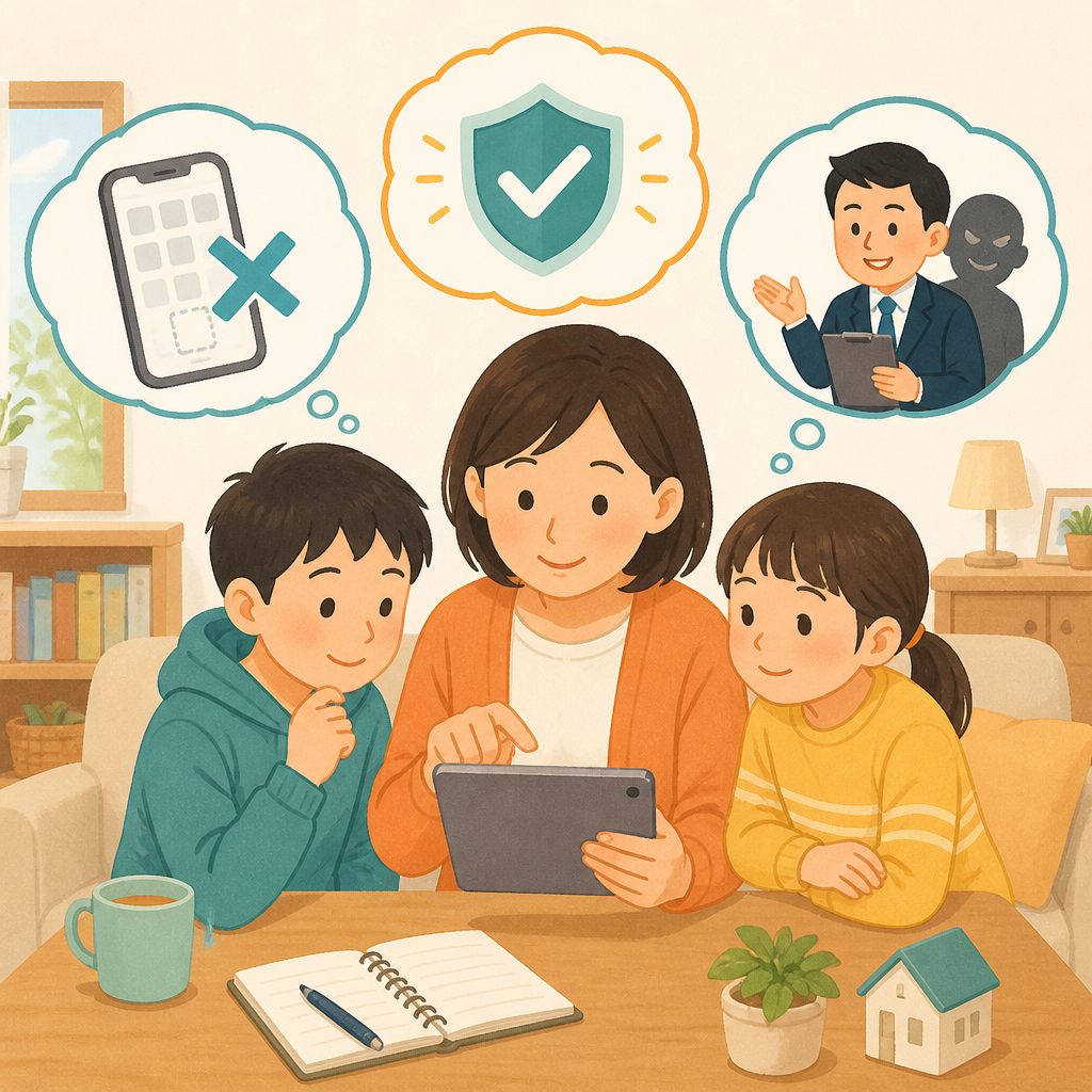 サブスク、アプリを消しても解約できない?親の契約点検のイメージイラスト