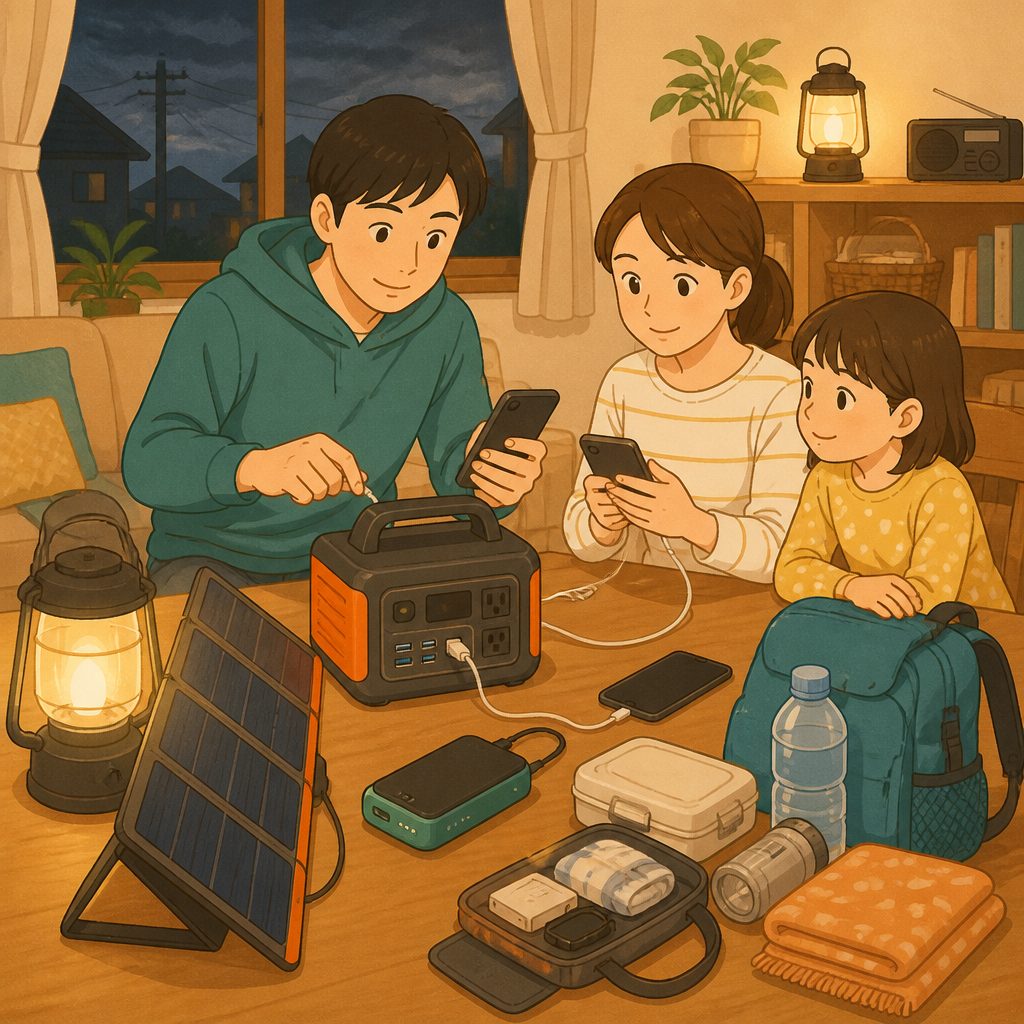 停電でスマホ充電を切らさない方法｜手段と目安のイメージイラスト