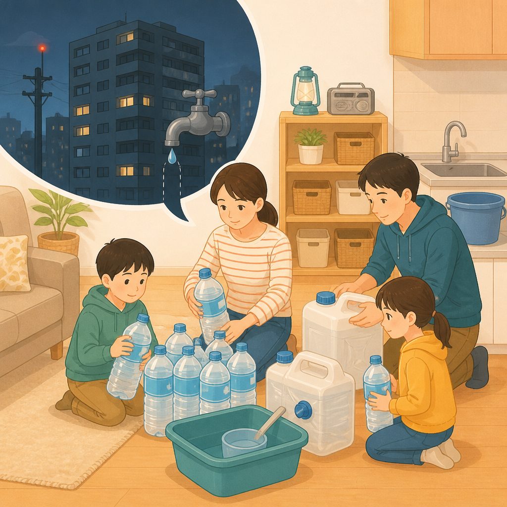 停電で断水することも?マンションの水の備え方のイメージイラスト