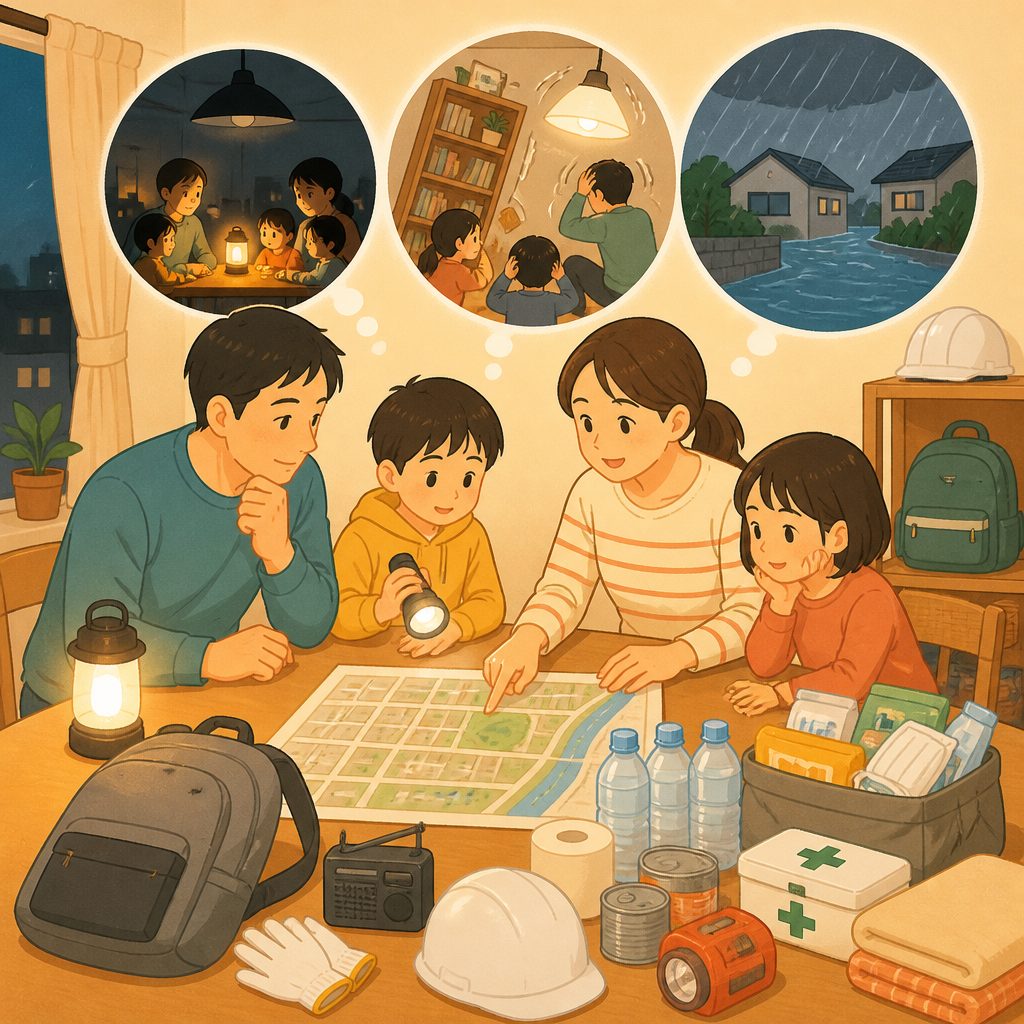 家庭でできる防災訓練|30分でできる家族シミュレーションのイメージイラスト